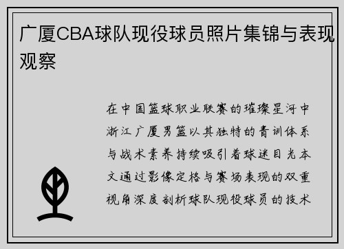 广厦CBA球队现役球员照片集锦与表现观察